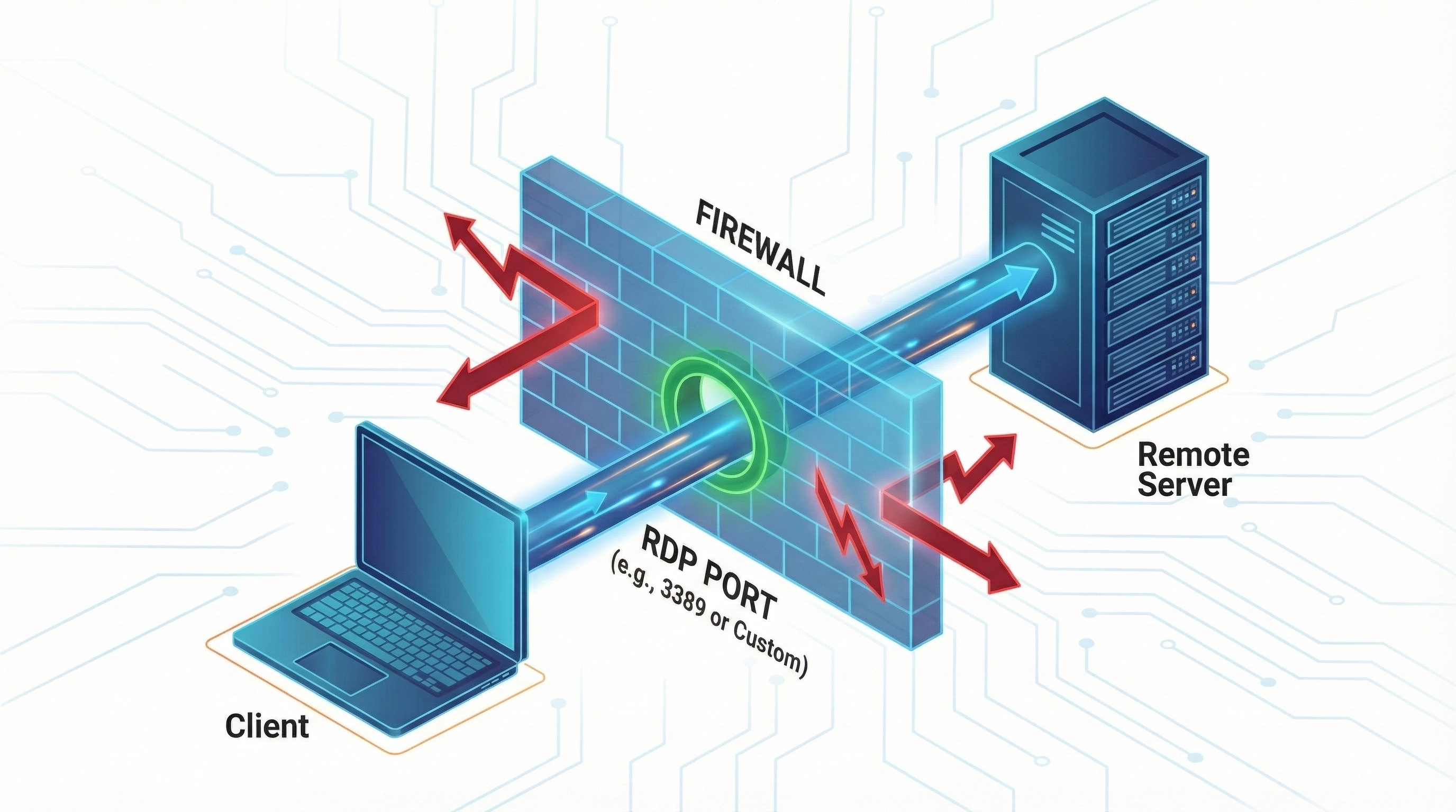 Diagram of RDP Client connecting through Firewall to Server